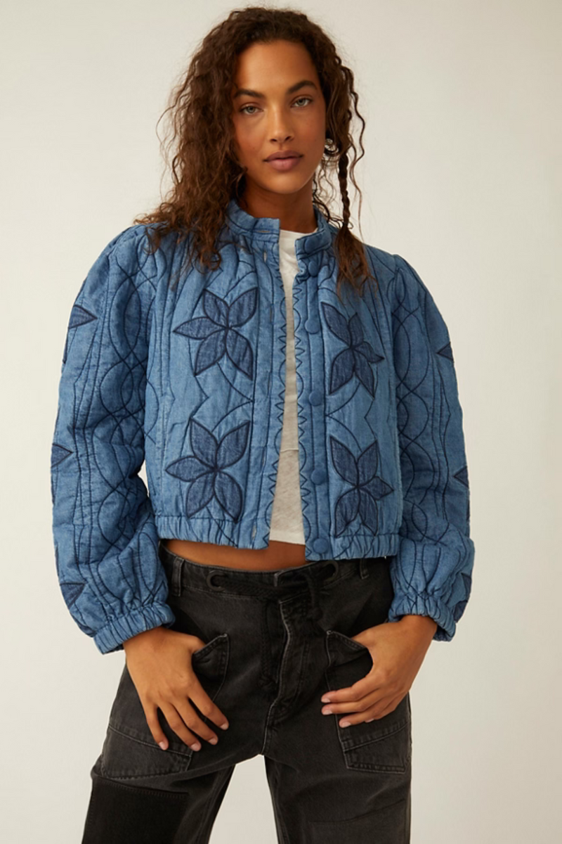 Free People Quinn Quilted Jacket Indigo Combo