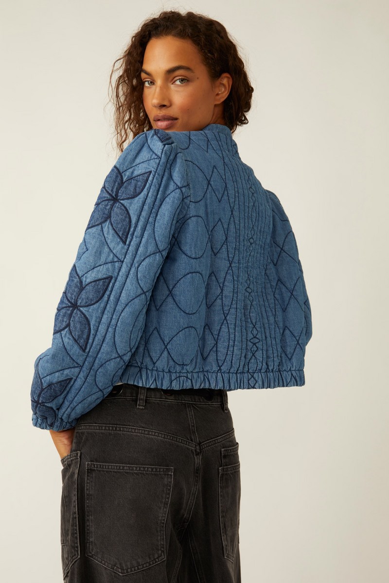 Free People Quinn Quilted Jacket Indigo Combo