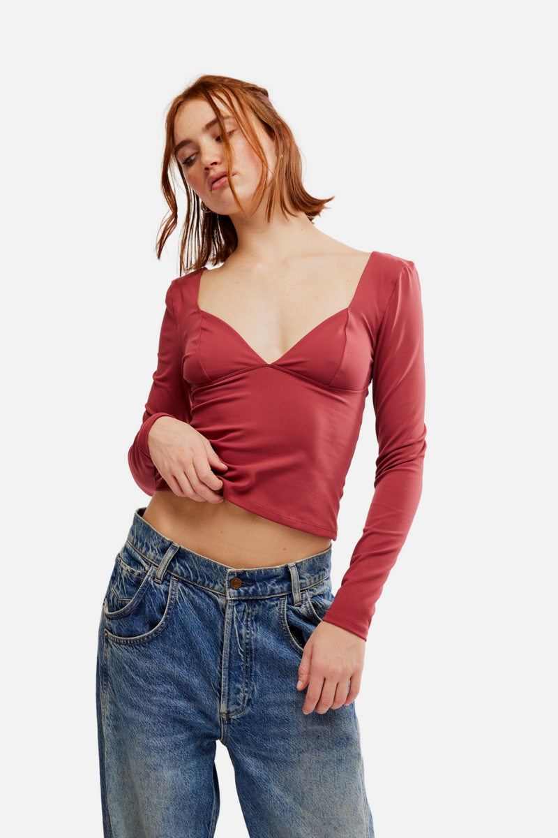 Free People Duo Corset Long Sleeve Top - Earth Red