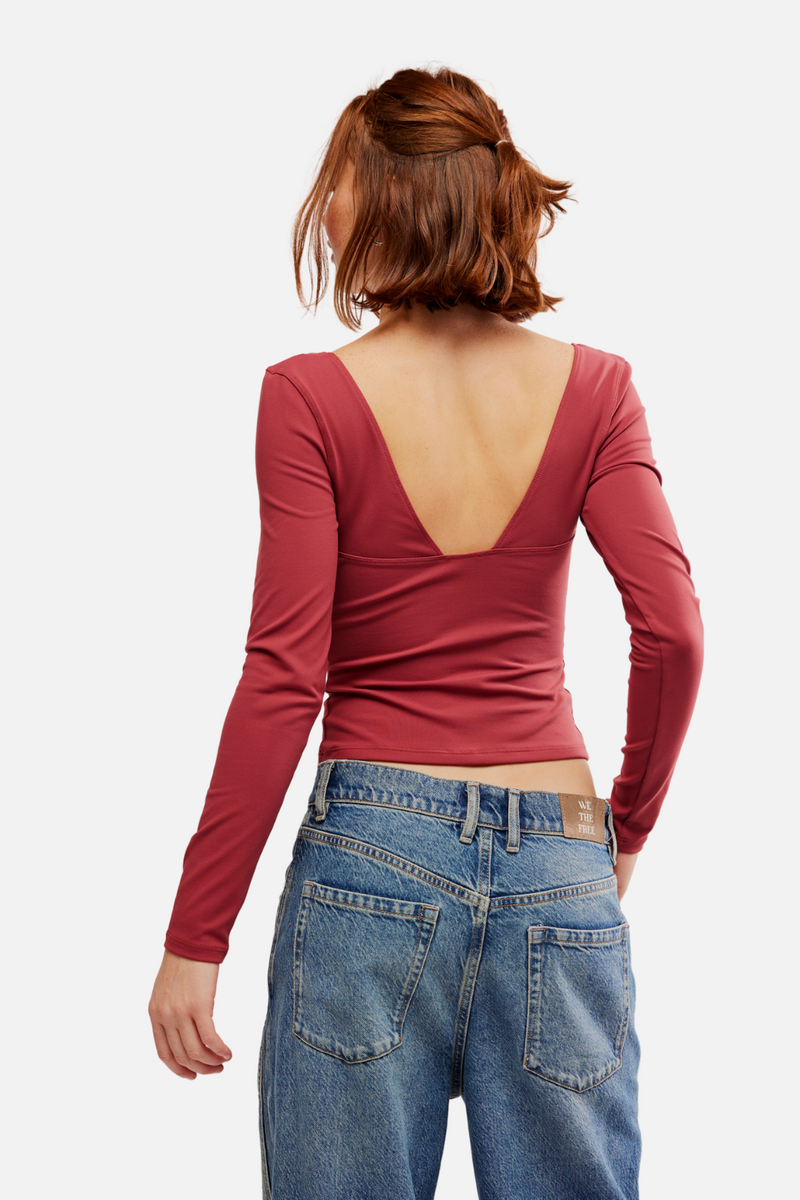 Free People Duo Corset Long Sleeve Top - Earth Red