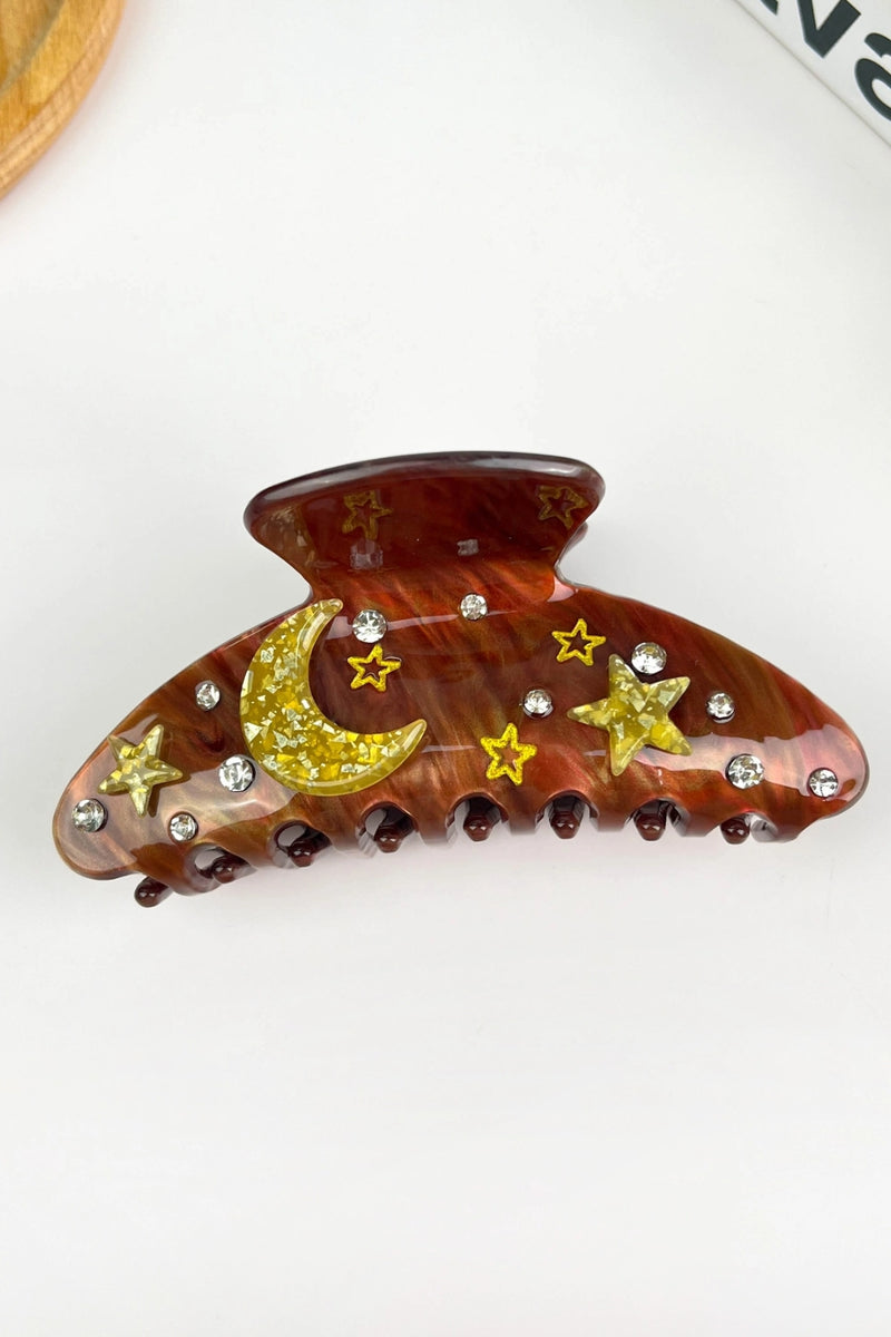 Moon & Stars Hair Clip - Coffee