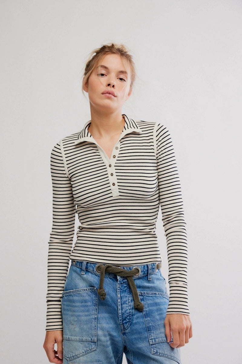 Free People Lake Henley Stripe - Tea Combo