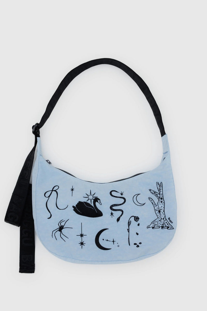 Medium Nylon Crescent Bag Embroidered - Embroidered Ballet Icons