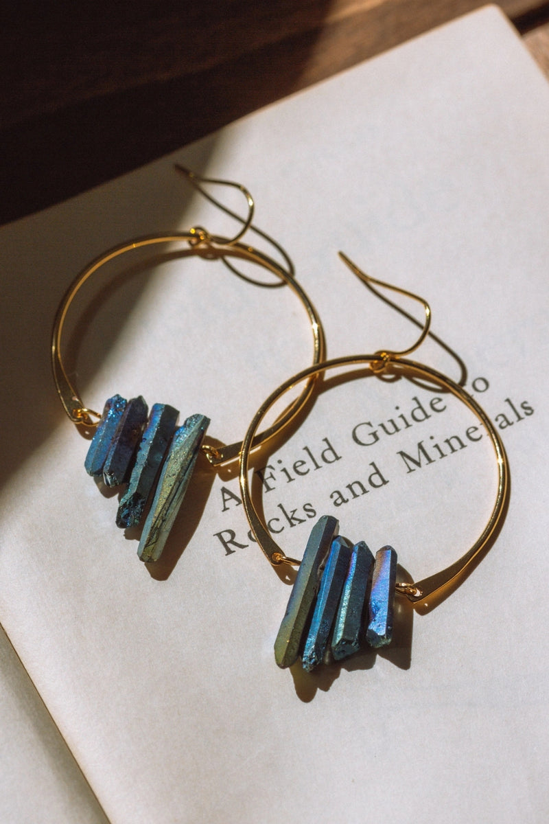 Luna Norte Super Nova Earrings - Peacock Blue Quartz