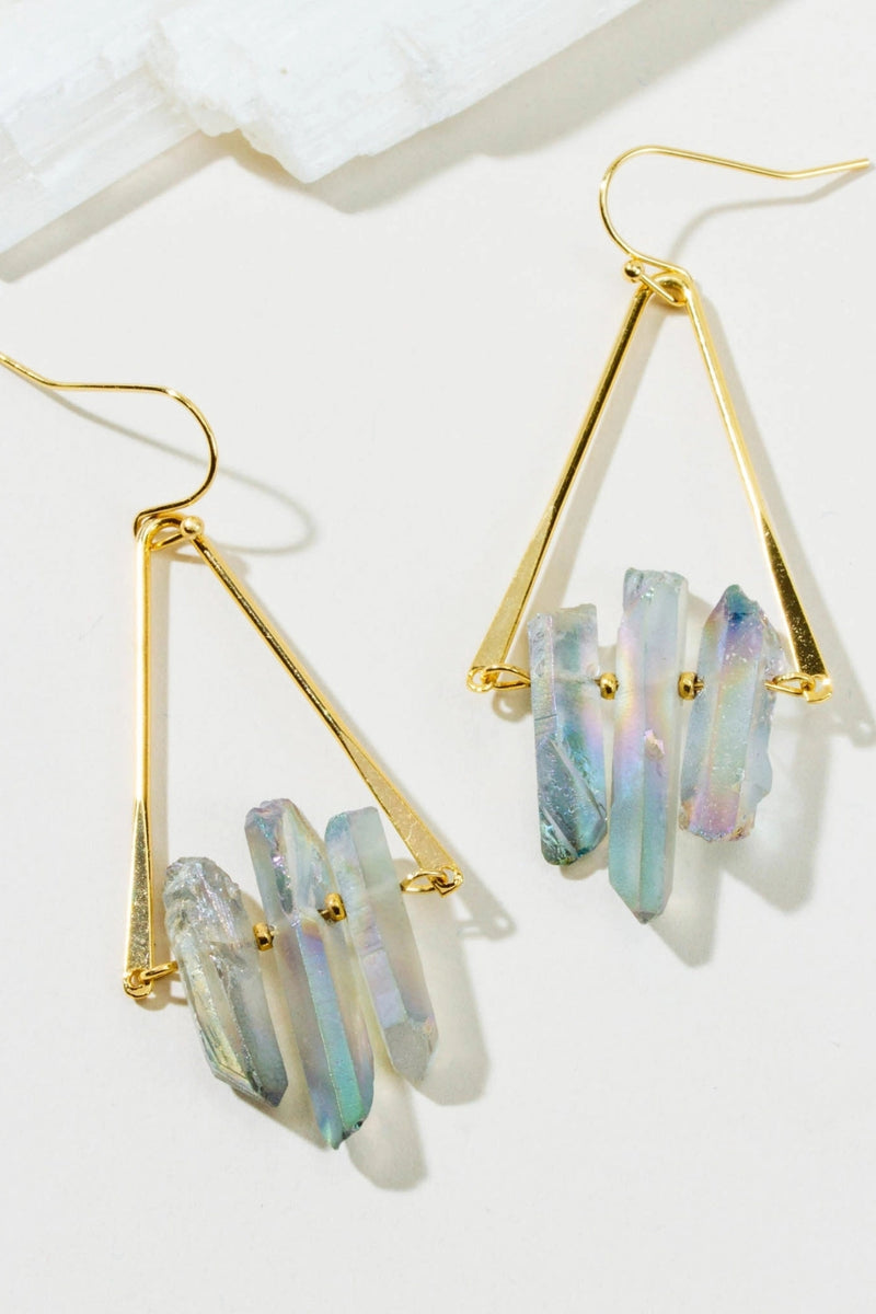 Luna Norte Tri-Crystal Fish Hook Earring - Rainbow Quartz