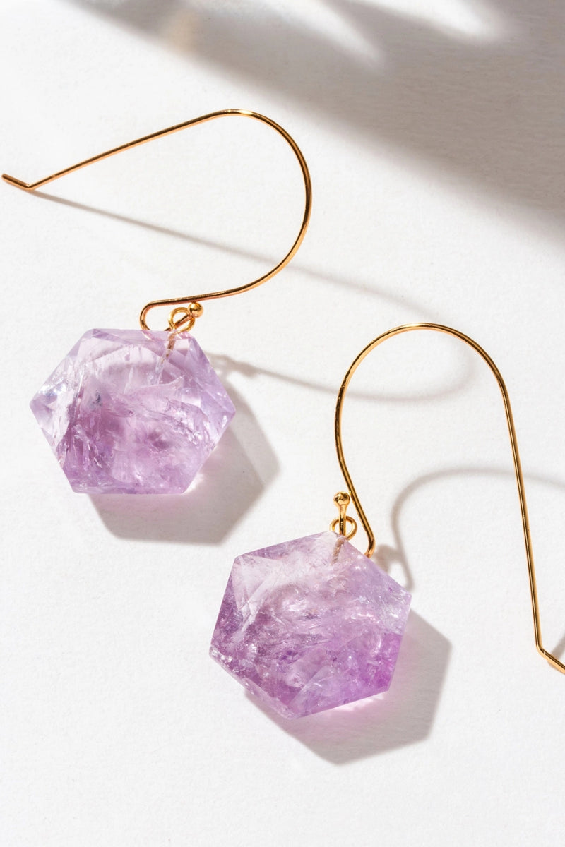 Luna Norte Impact Elongated Ear Wire Earring - Amethyst