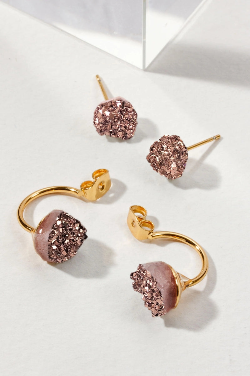 Luna Norte Cosmic Front-To-Back Post Earrings - Druzy Quartz