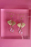 Ginkgo Earrings - Clear Crystal & Brass
