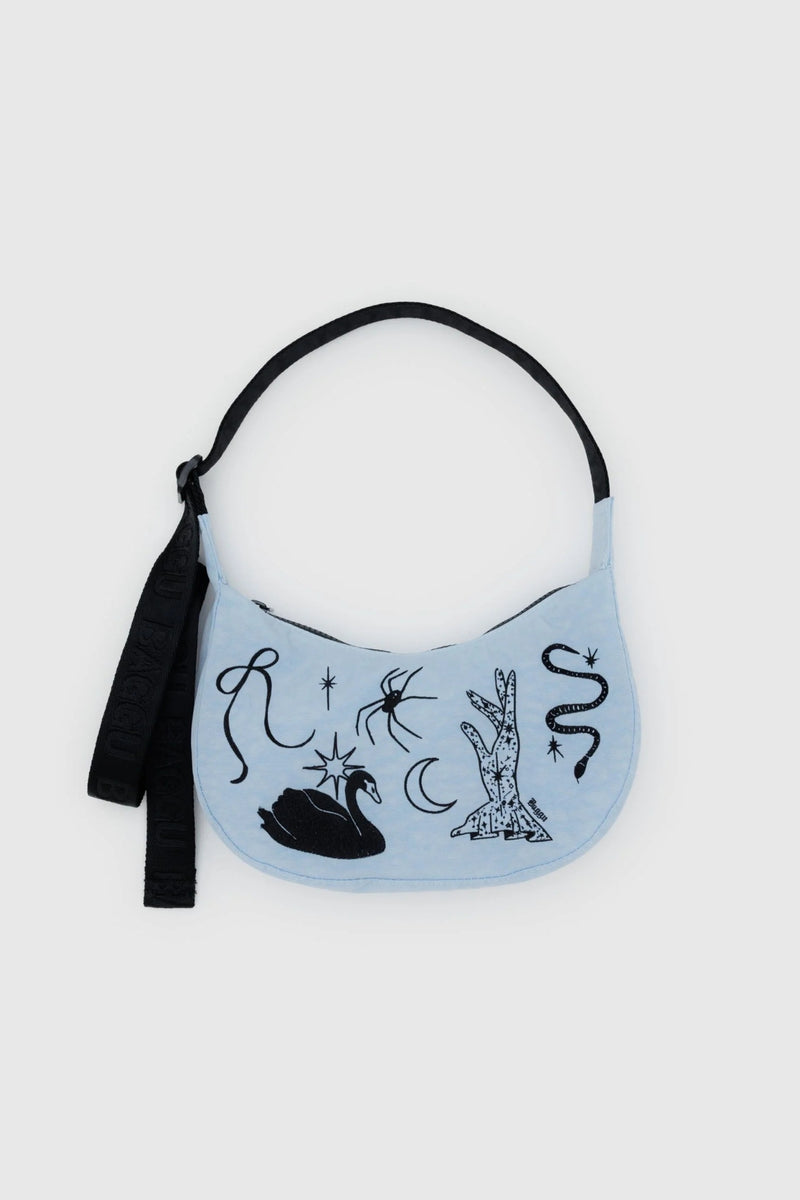 Baggu Small Nylon Crescent Bag Embroidered - Embroidered Ballet Icons