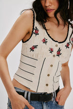 Free People Rose Bud Knit Top - Ivory Combo