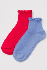 Baggu Lettuce Edge Sock Set of 2 - Light Blue and Red
