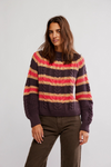 Free People Frankie Cable Striped Pullover Sweater - Chocolate Combo