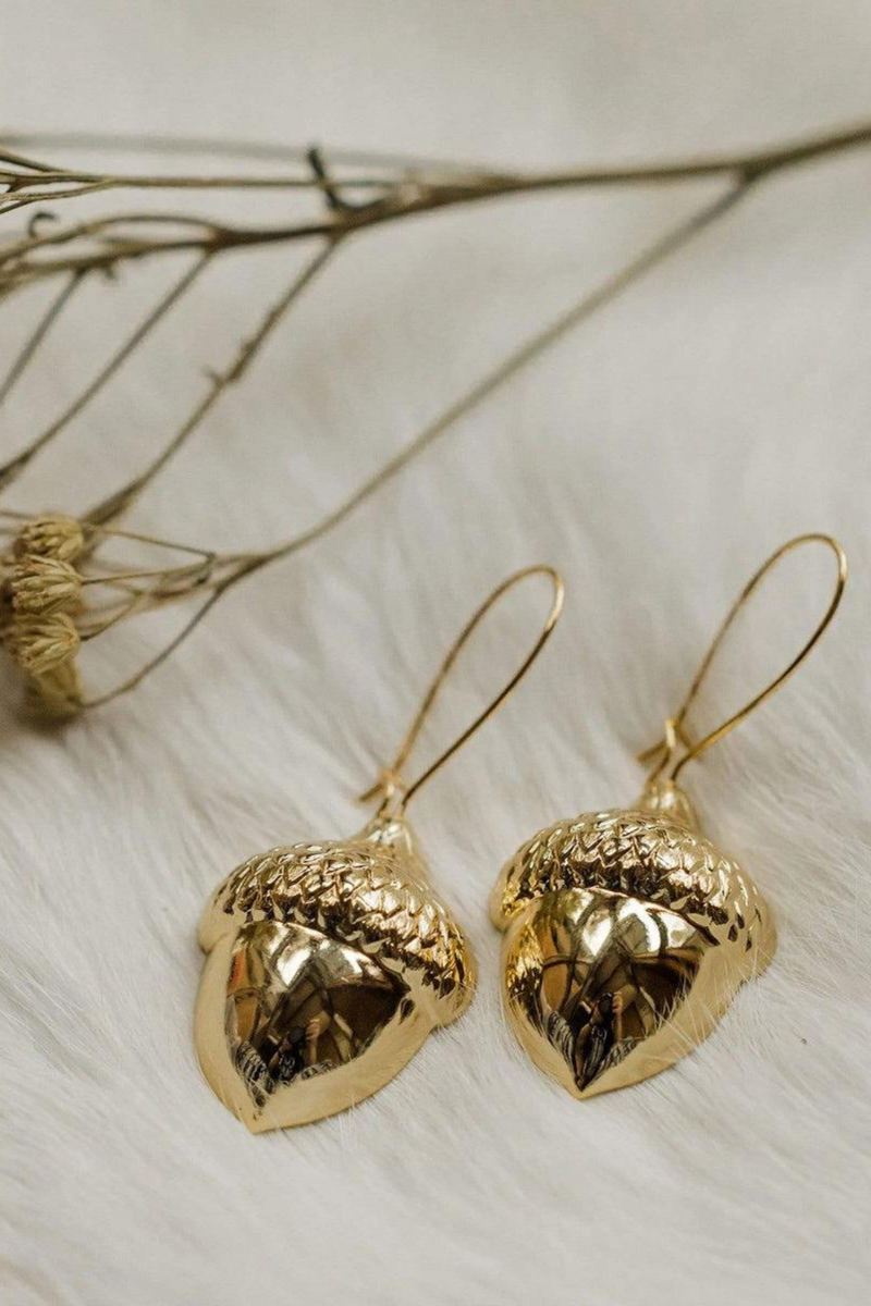 Ravenstone Acorn Earrings - Gold