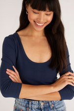 Z Supply Jayda Rib 3/4 Sleeve Top - Midnight Blue