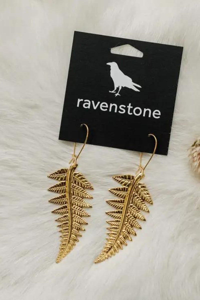 Ravenstone Fern Earrings - Gold