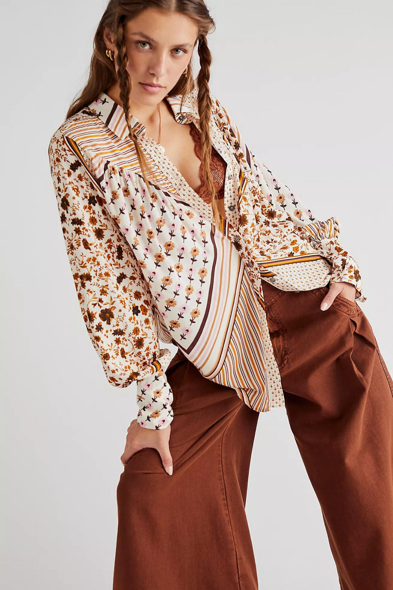 Free People Hazel Buttondown - Tea Combo