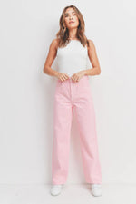 Just Black Denim Retro Wide Straight Leg Denim - Pink Lemonade