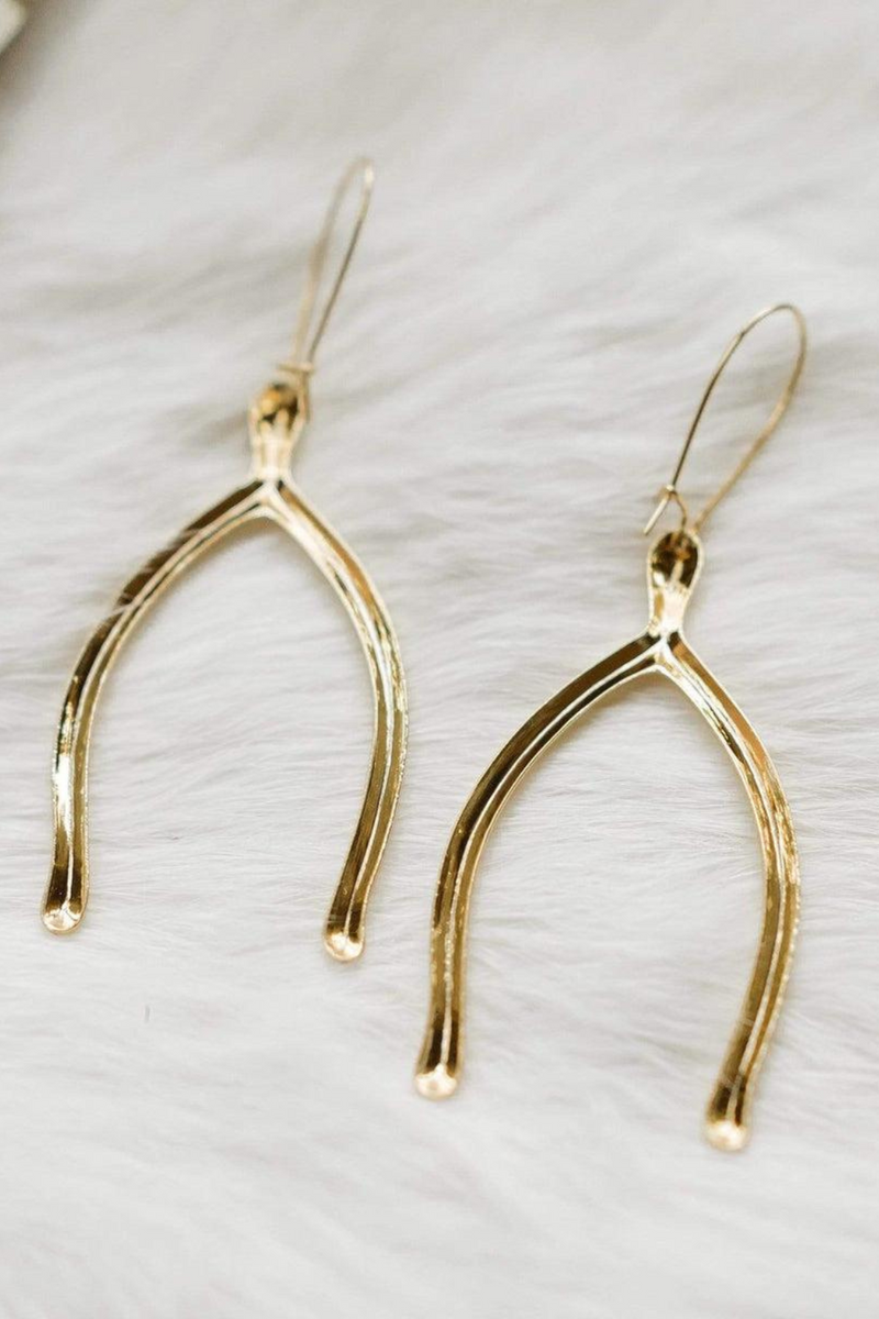 Ravenstone Wishbone Earrings - Gold