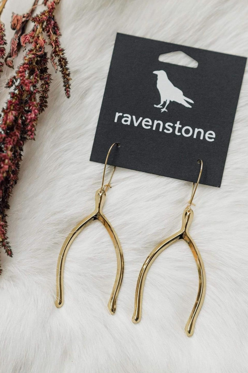 Ravenstone Wishbone Earrings - Gold