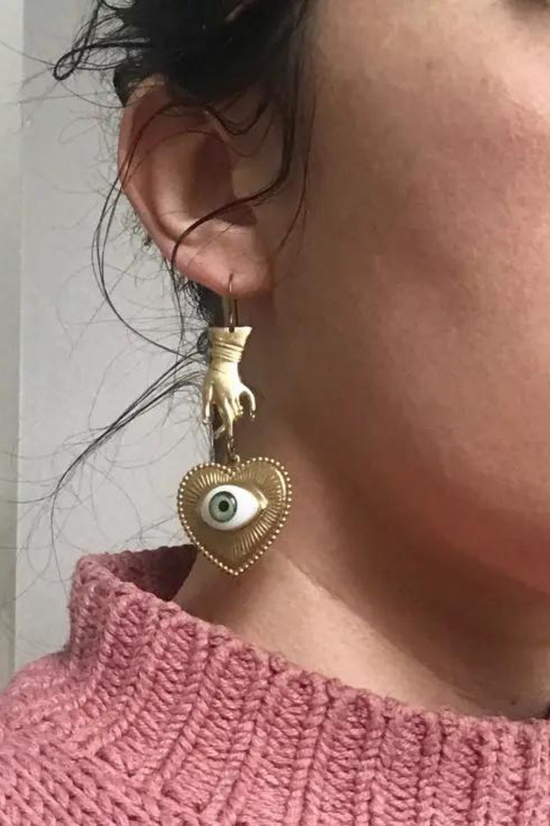 Odyssey & Oddities Hand + Heart Eye Earrings