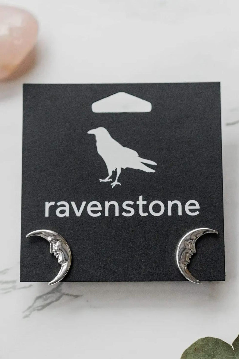 Ravenstone Moon Face Stud Earrings