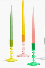 Poketo Glass Candlestick Holder in Short - Yellow