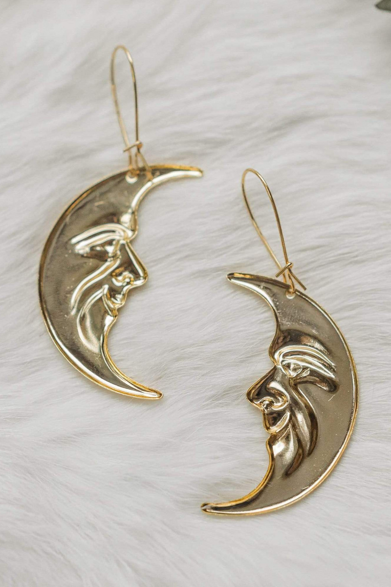 Ravenstone Moon Face Earrings - Gold