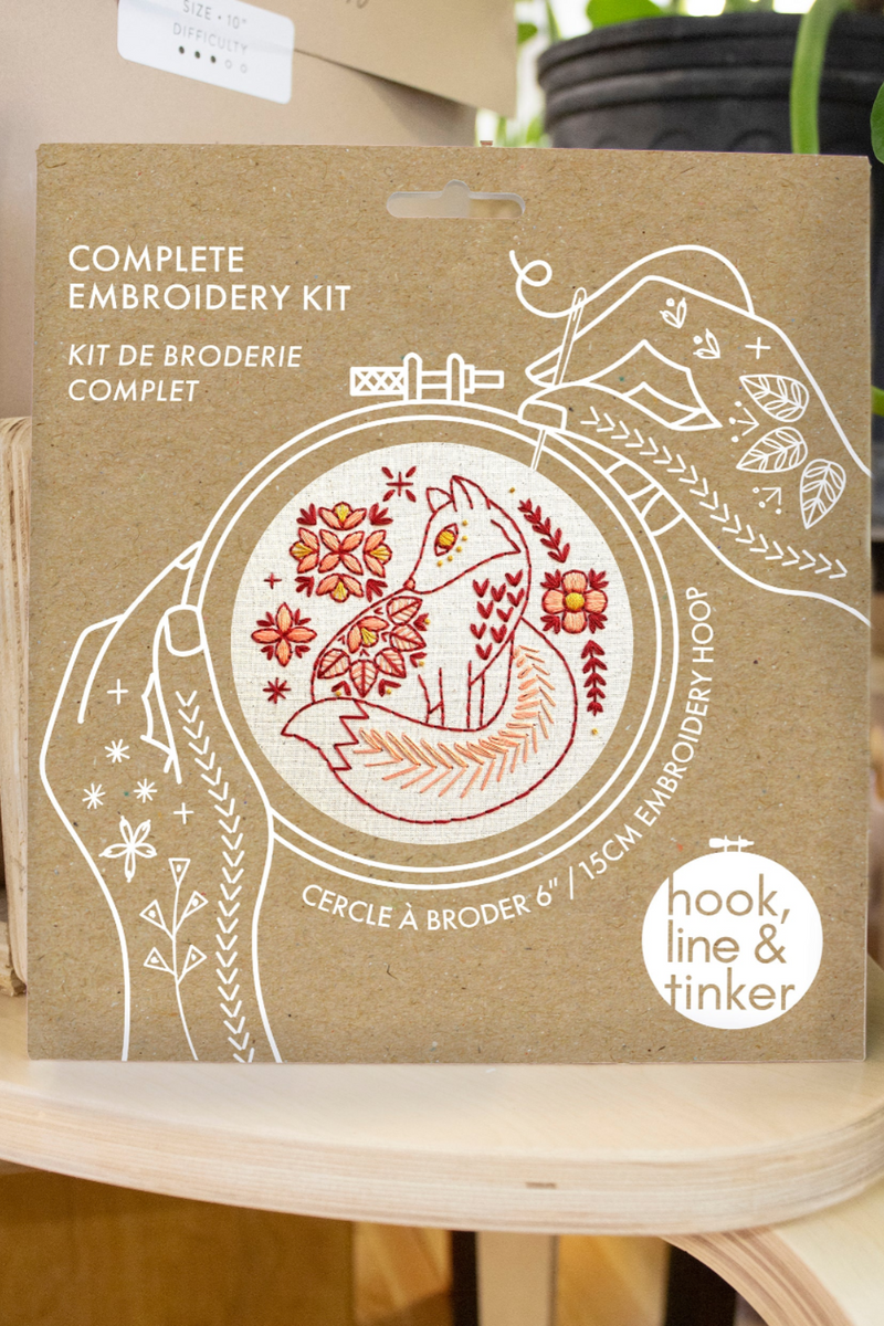 Hook, Line, and Tinker Embroidery Kit - Folk Fox Colour