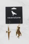 Ravenstone Hand and Dagger Earrings - Gold