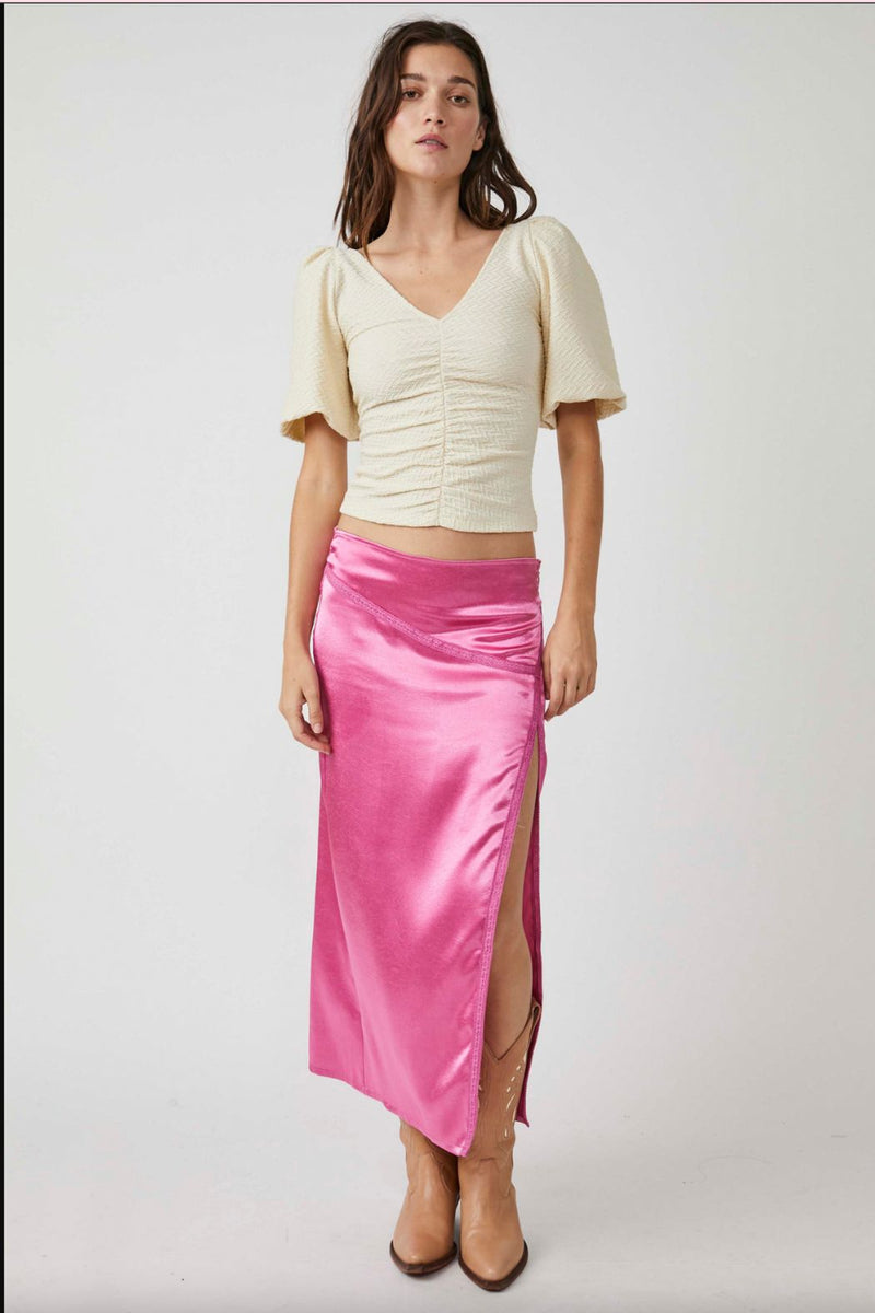 Free People Dakota Satin Midi Skirt - Aurora