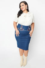 Unique Vintage Western Wiggle Skirt - Blue