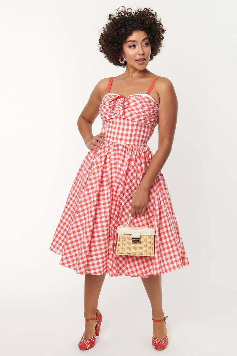 Unique Vintage Golightly Swing Dress - Red Coral