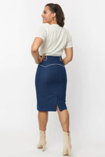 Unique Vintage Western Wiggle Skirt - Blue