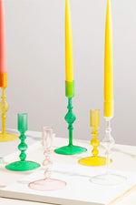 Poketo Glass Candlestick Holder in Short - Yellow