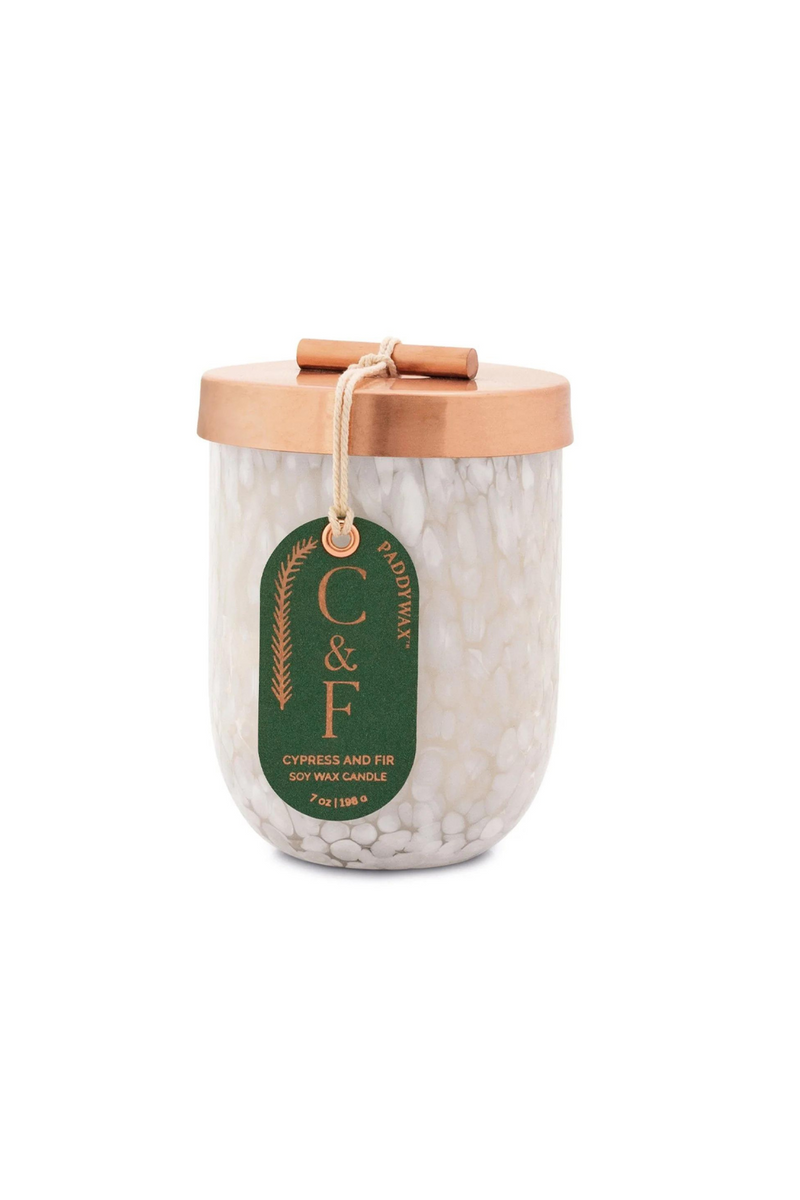 Paddywax Cypress & Fir 7oz Cheena Glass Candle - White/Copper Lid