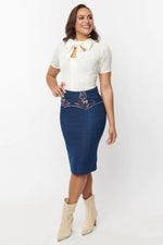 Unique Vintage Western Wiggle Skirt - Blue