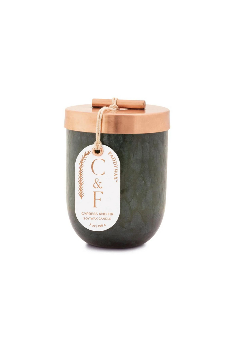 Paddywax Cypress & Fir 7oz Cheena Glass Candle - Green/Copper Lid