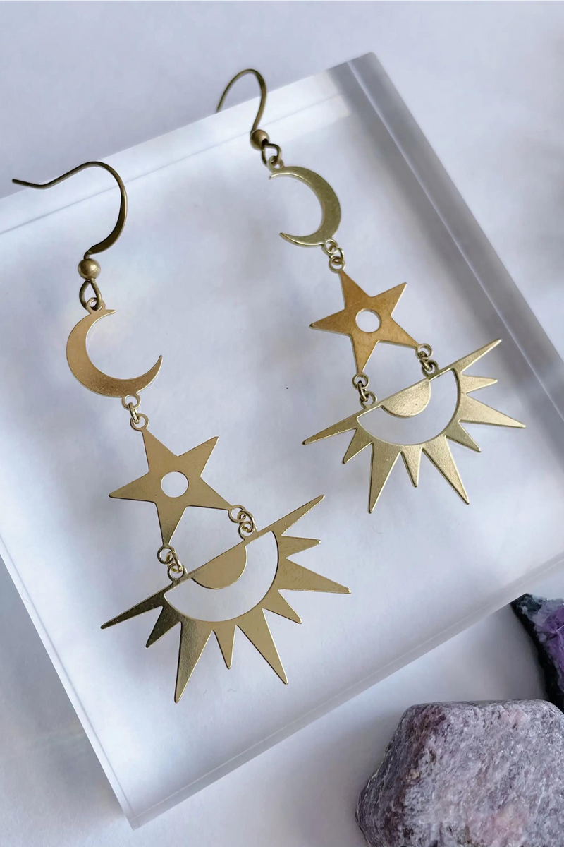 Addy Earrings - Brass Star Moon