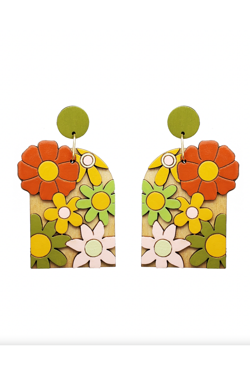 Le Chic Miami 70s Burnt Orange Floral Arch Earrings