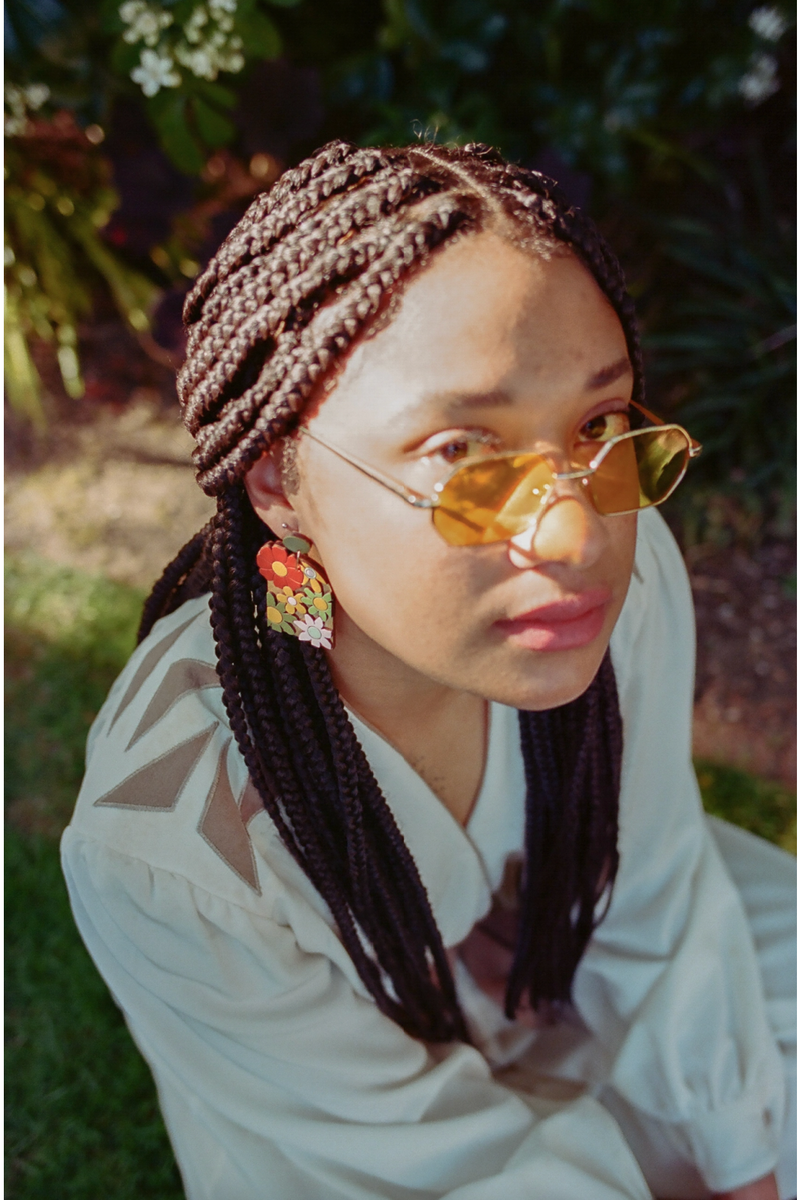 Le Chic Miami 70s Burnt Orange Floral Arch Earrings