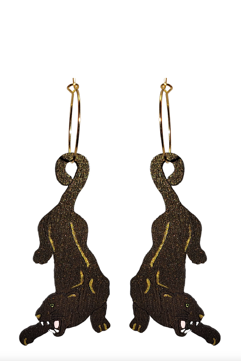 Le Chic Miami Black Panther Cat Earrings - Black