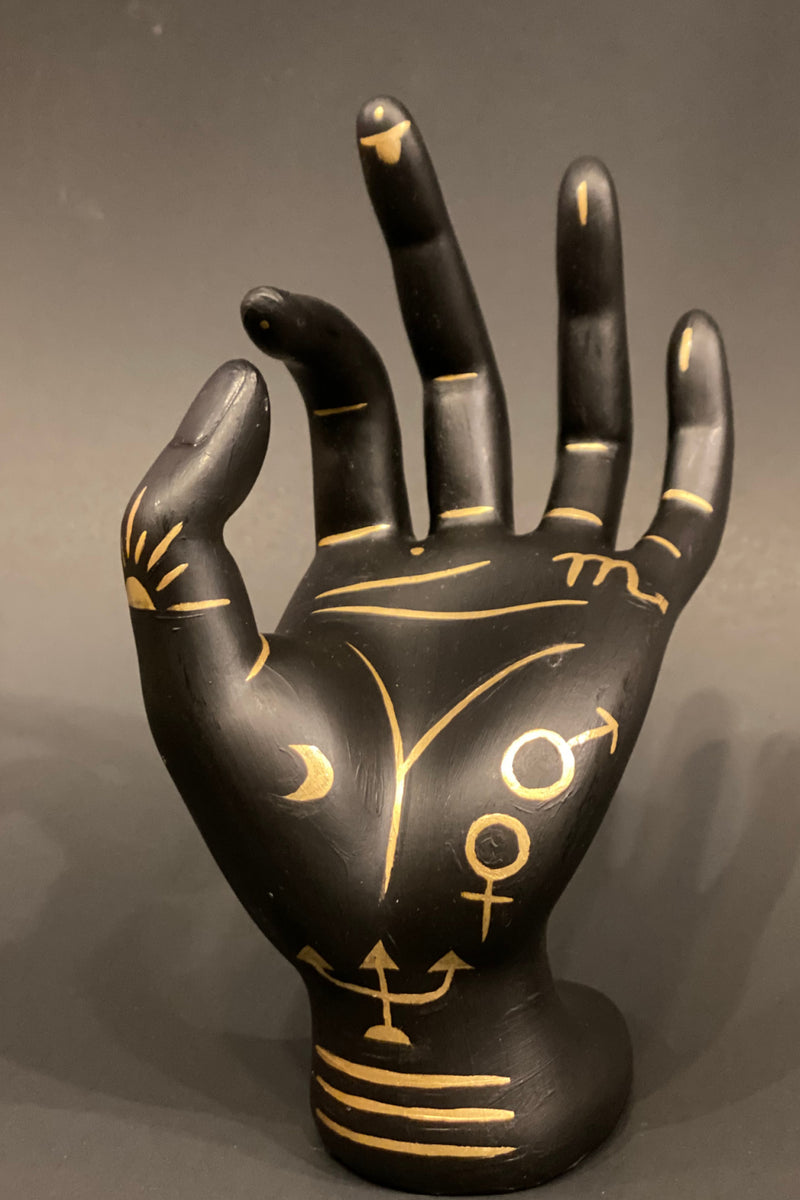 Palmistry Hand Ring Holder- Black/ 18k Gold Detailing