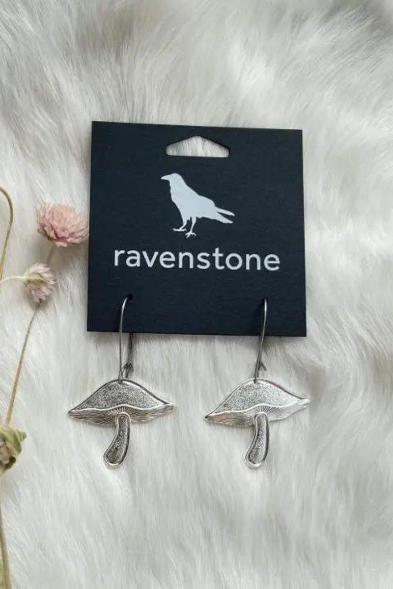 Ravenstone Shiitake Mushroom Earrings - Silver