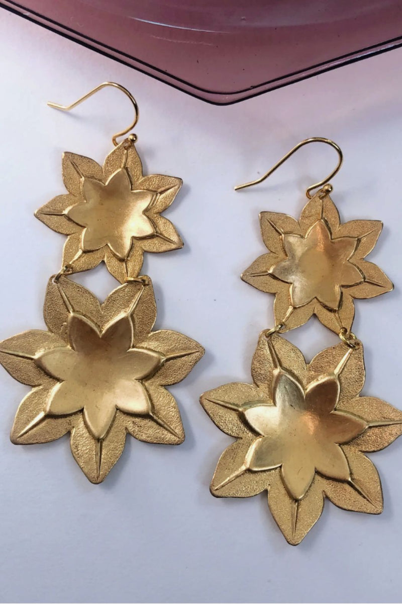 Flower Power Earrings - Brass