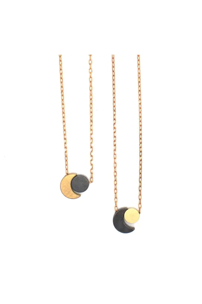 BFF Sun & Moon Necklace - Gold Sun/Black Moon